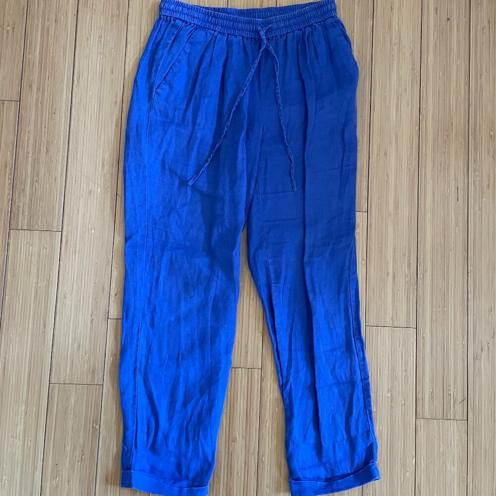 J Crew Linen Drawstring Pants in Royal Blue
